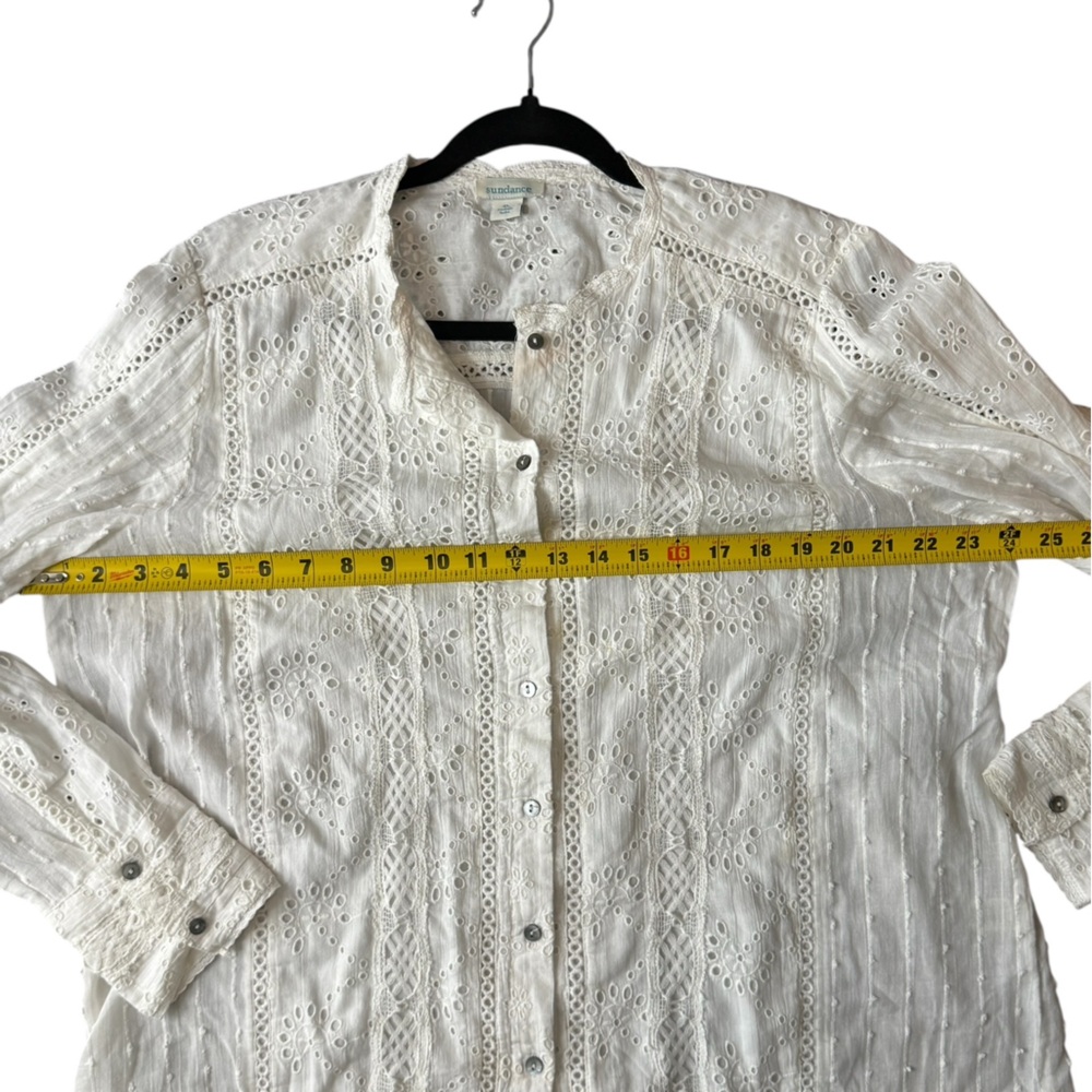Sundance White Eyelet Lace XL Boho Victorian Cottagecore Cotton Button Front Top - Picture 9 of 14